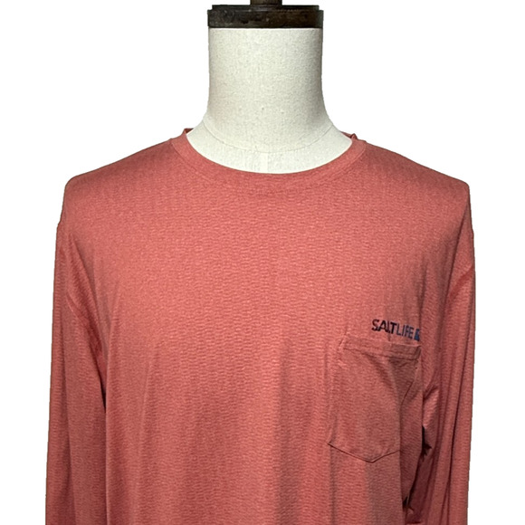 Salt Life T Shirt Mens XL Pink Orange SLX Stretch Long Sleeve Pocket Sun Shirt - Picture 5 of 8